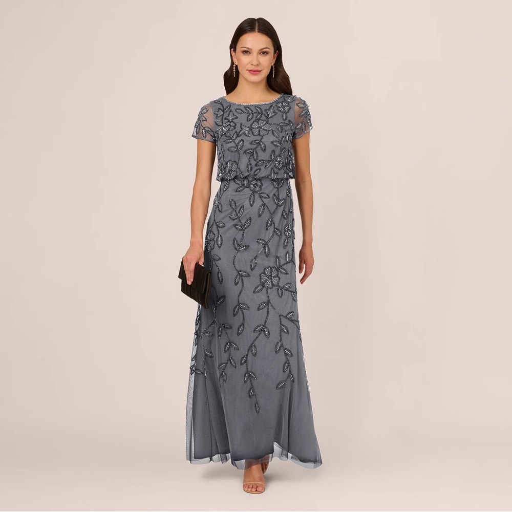 Adrianna Papell SZ 22W NWT Beaded Mesh Evening Gown MOB Short Sleeve Elegant MOG - Picture 5 of 16